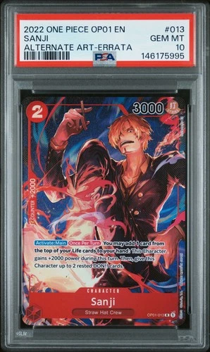 2022 ONE PIECE OP01-ROMANCE DAWN ALTERNATE ART-ERRATA  #013 SANJI PSA 10