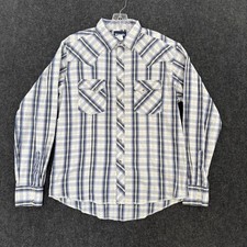 Wrangler Shirt Men's Large Blue Plaid Pearl Snap Front Pocket Western Cowboy