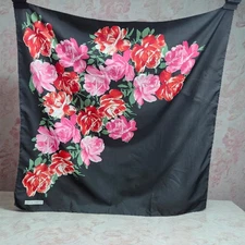 Vintage Leonardi Olga Greco Scarf Womens Black Pink Red Peony Flowers Italy 