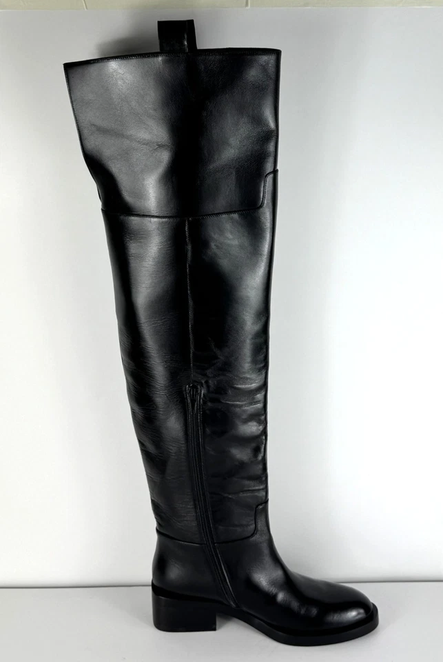 Jeffrey Campbell Shamble Botas de Cuero Negras Plegables Sobre la Rodilla EE. UU. 6 Foto 3 de 4