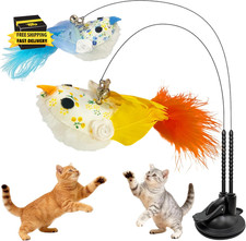 Interactive Cat Toy, Cat Teaser Wand with Double-Head Suction Base and 2 Realist