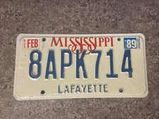 1989 Mississippi License Plate # 8APK714 Lafayette County