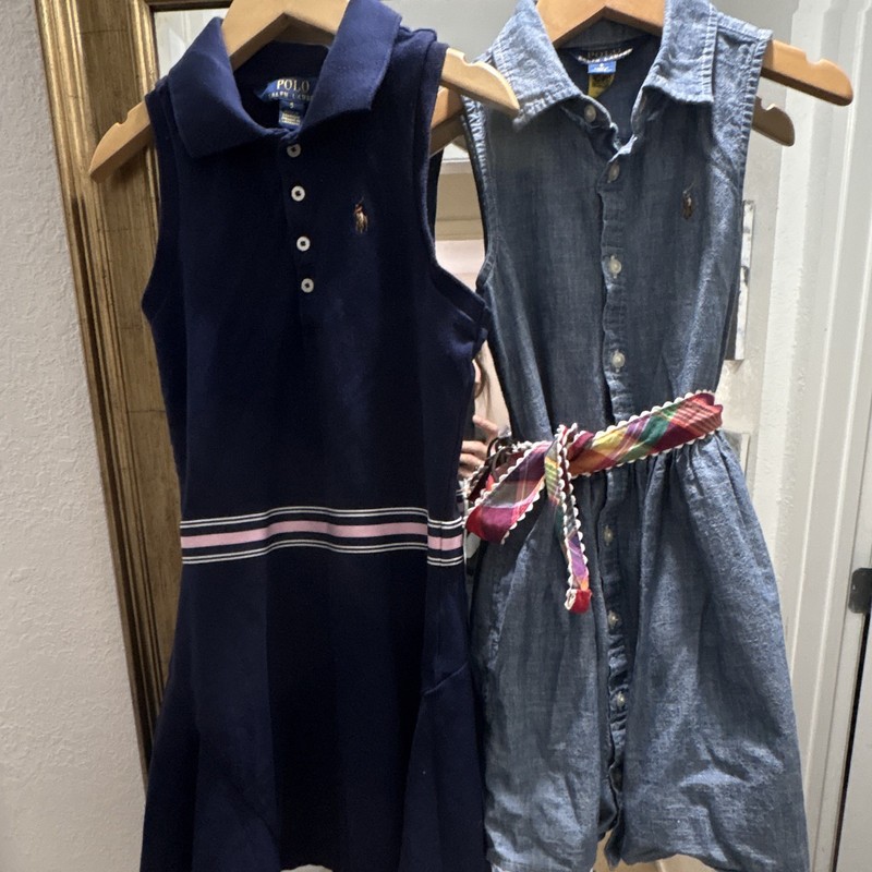 x2 Girls Ralph Lauren Dresses - Size 5 - Excellent Condition (Pique + Chambray)