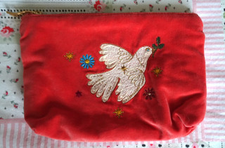 Elizabeth Scarlett London borsa trucco colomba ricamata 100% cotone biologico Nuova
