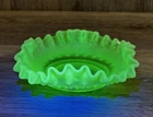 VINTAGE FENTON GREEN URANIUM HOBNAIL DISH ASHTRAY CANDY COIN RUFFLE CRIMPED