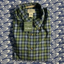 Vintage 90s Men  s LL Bean Button Striped Shirt Blue Green Size Large NWT Unworn