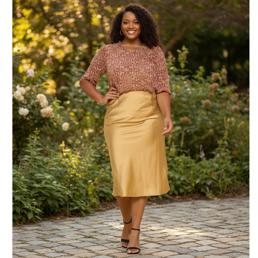 Women's Gold Plus Size Midi Satin Skirt | eBay