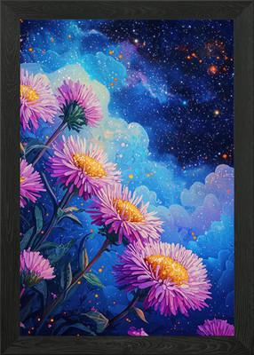 Blumen unter Sternenhimmel gerahmtes Wandbild Poster Leinwanddruck Bild