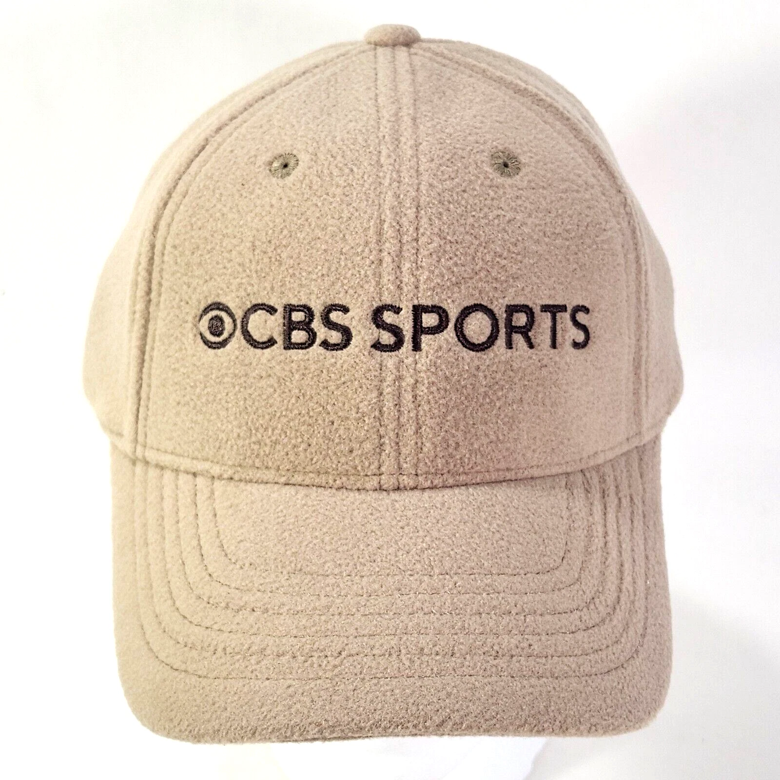 CBS Sports Cap Fleece Golf Hat Brown Stitch Logo Tan Hook Loop Adult Adjustable
