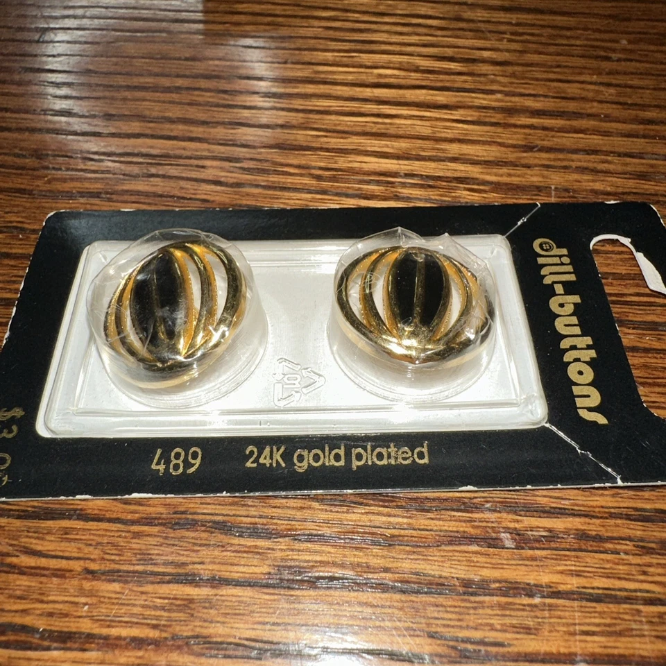 New Vtg 2 PK Dill Buttons 24K Gold Plated #489 3/4” 20 MM  Made in Germany - Image 3 of 3