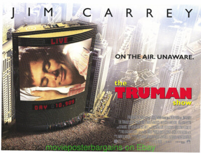 THE TRUMAN SHOW MOVIE POSTER B. QUAD SIZE 30X40 INCH DOUBLE SIDED JIM CARREY