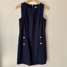 Vince Camuto Size 4 Navy Blue Sleeveless Shift Dress Nautical Business Career