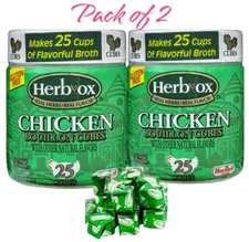 2x Herb Ox Chicken Bouillon Cubes 3.25 Oz - 25 Cubes Per Jar (Total = 50 Cubes)