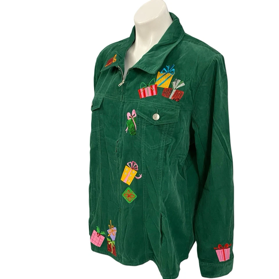 Blazer Quacker Factory Mujer Chaqueta Grande Pana Cremallera Vacaciones de Navidad Foto 2 de 4