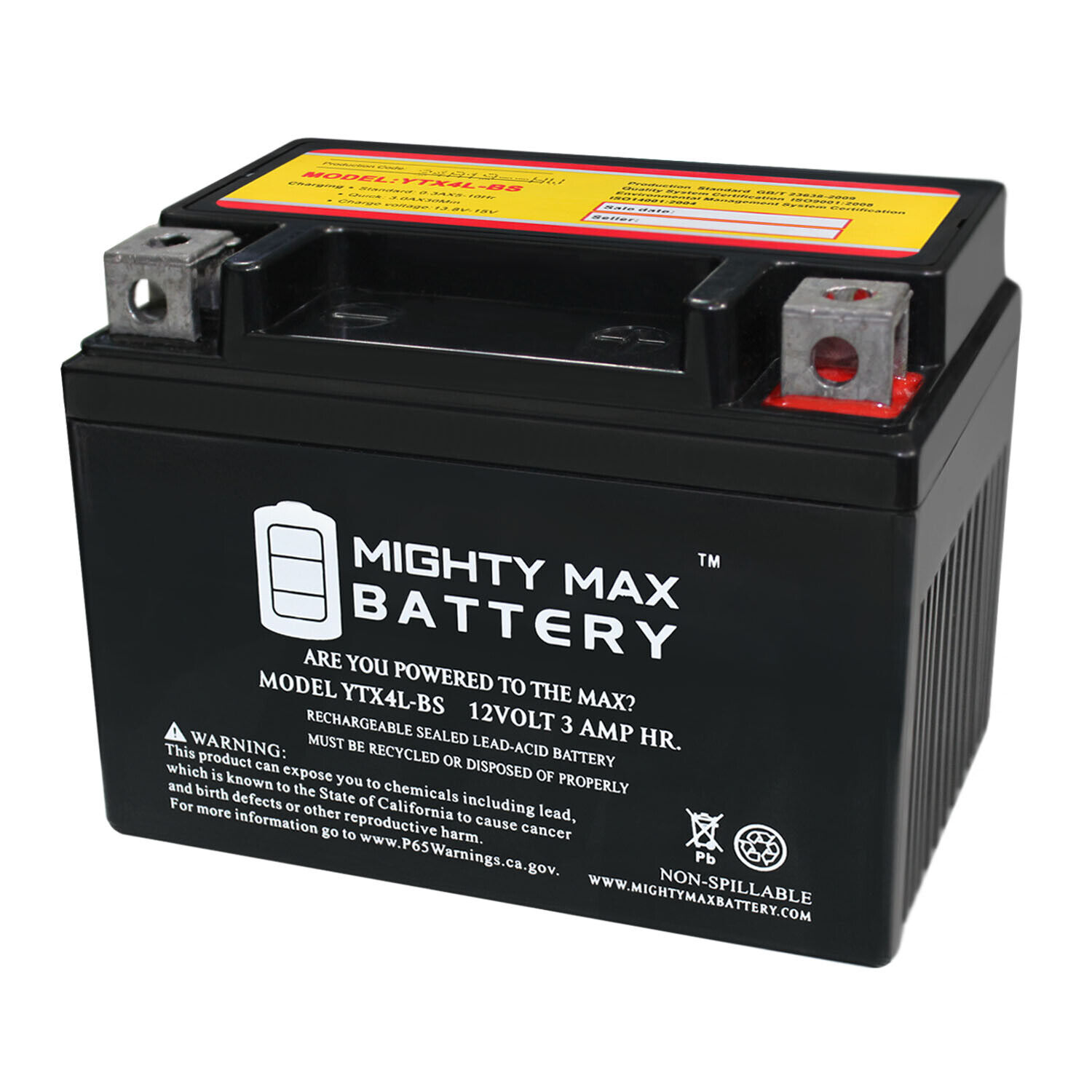 Mighty Max YTX4L-BS SLA Battery Replaces Honda TRX400EX FourTrax Sportrax 99-09