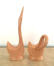 Jaru Art Pottery Modernist Bird Sculpture Figurine Set of 2 Salmon Orange Large