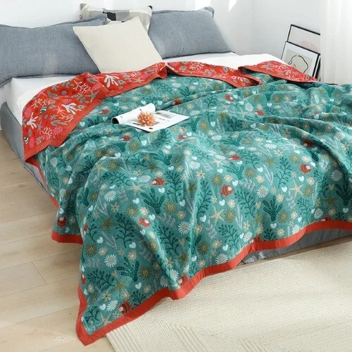 Gauze Cotton Blankets Flowers Sofa Towel Summer Blanket Soft Leisure Boho Sheets - Picture 21 of 58