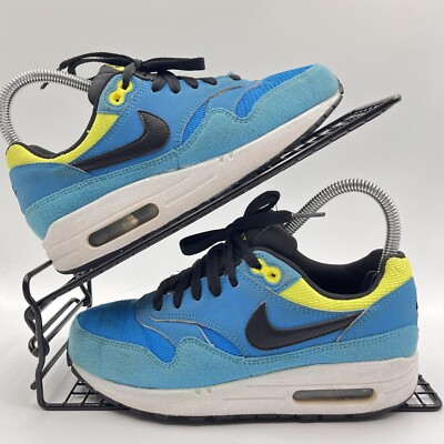NIKE AIR MAX 1 BLAU SNEAKER GRÖßE UK 3 WILDLEDER HERO GRÜN GYM FREIZEIT 555766-401