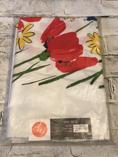 VTG Vera Neumann Screen Print Bright Floral No Iron All Cotton Tablecloth 52x70 - Picture 2 of 9