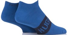 Image of Hugo Boss Socks 2 Pairs Mens Ankle Trainer Liner Navy or Blue 100% Genuine New