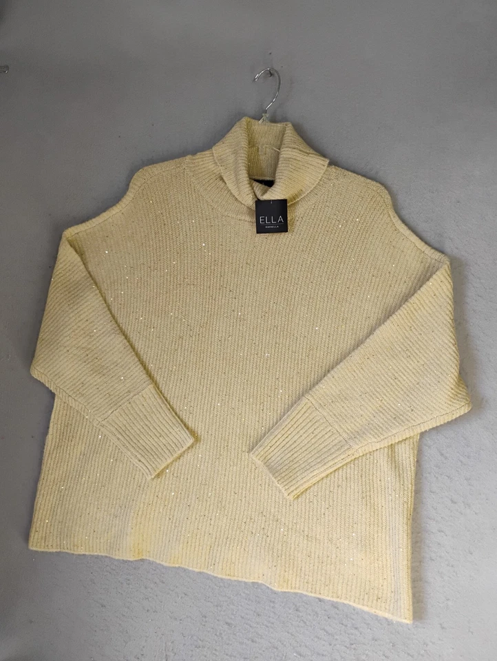 Suéter para mujer Ella Rafaella 1X Pullover tejido cuello alto manga larga lentejuelas doradas Foto 3 de 4
