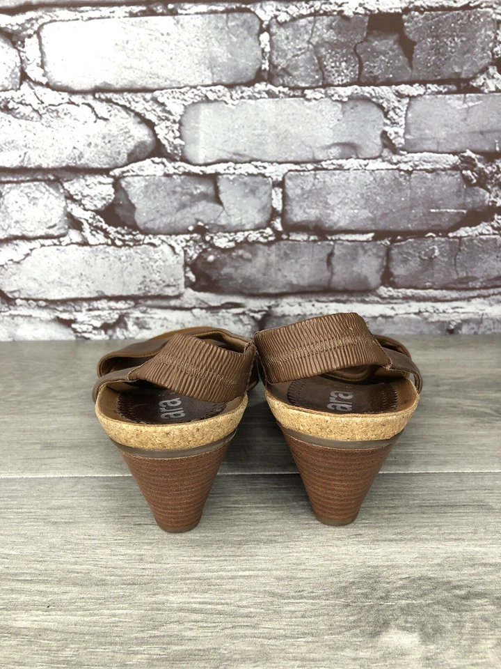 Sandalias de tacón apiladas de madera con correa cruzada de cuero marrón Ara para mujer 6 UK/8,5M US/39EU Foto 4 de 4