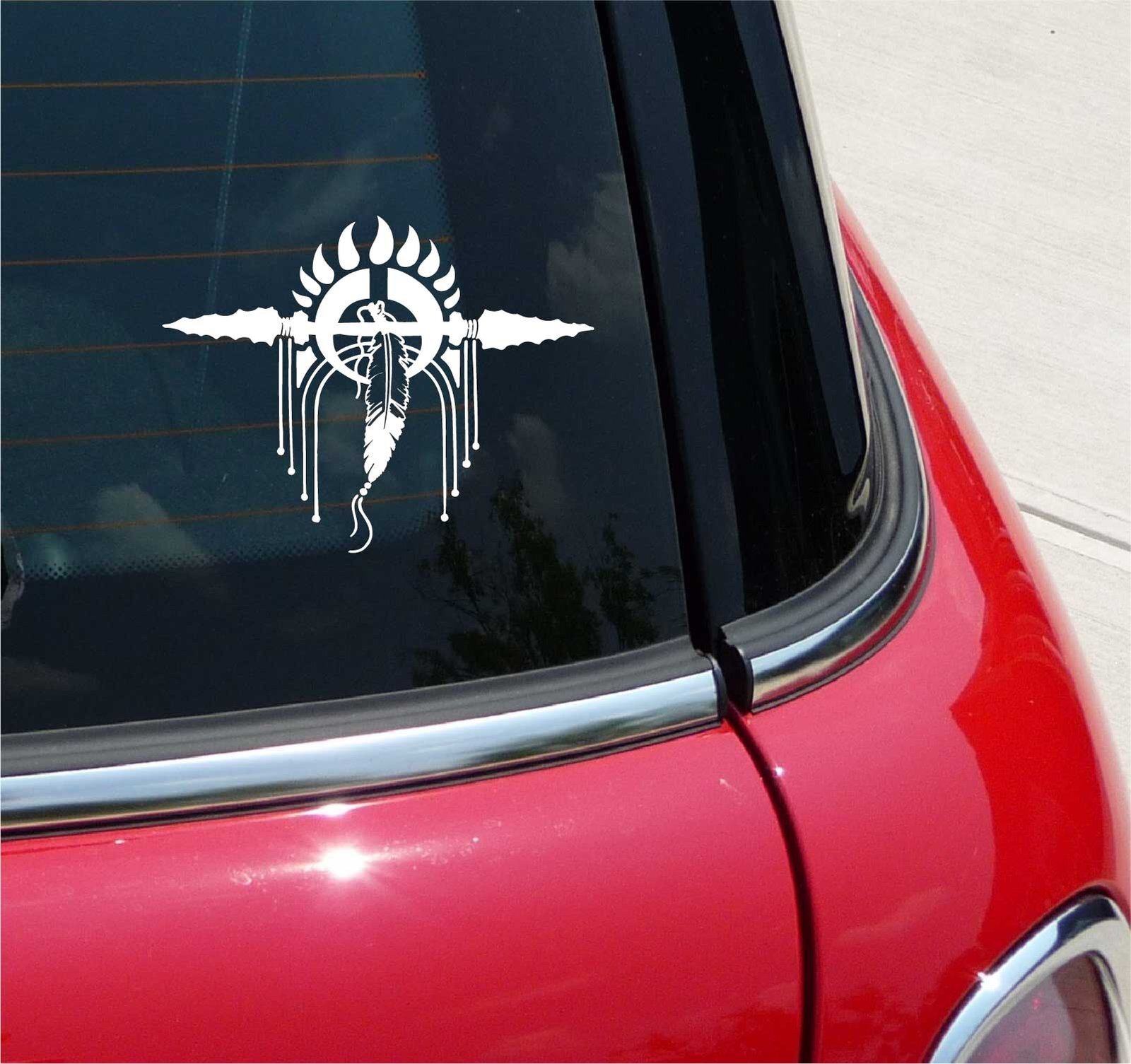 INDIAN SPEAR BEAR CLAW FEATHER NATIVE AMERICAN GRAPHIC DECAL STICKER DECOR