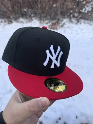 NEW YORK YANKEES MLB NEW ERA 59FIFTY FITTED CAP HAT 5950 BLACK RED WHITE 2 TONE