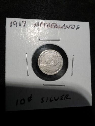 1917   "UNCIRCULATED"   Queen Wilhelmina Netherlands 10 Cents Silver - Picture 1 of 6