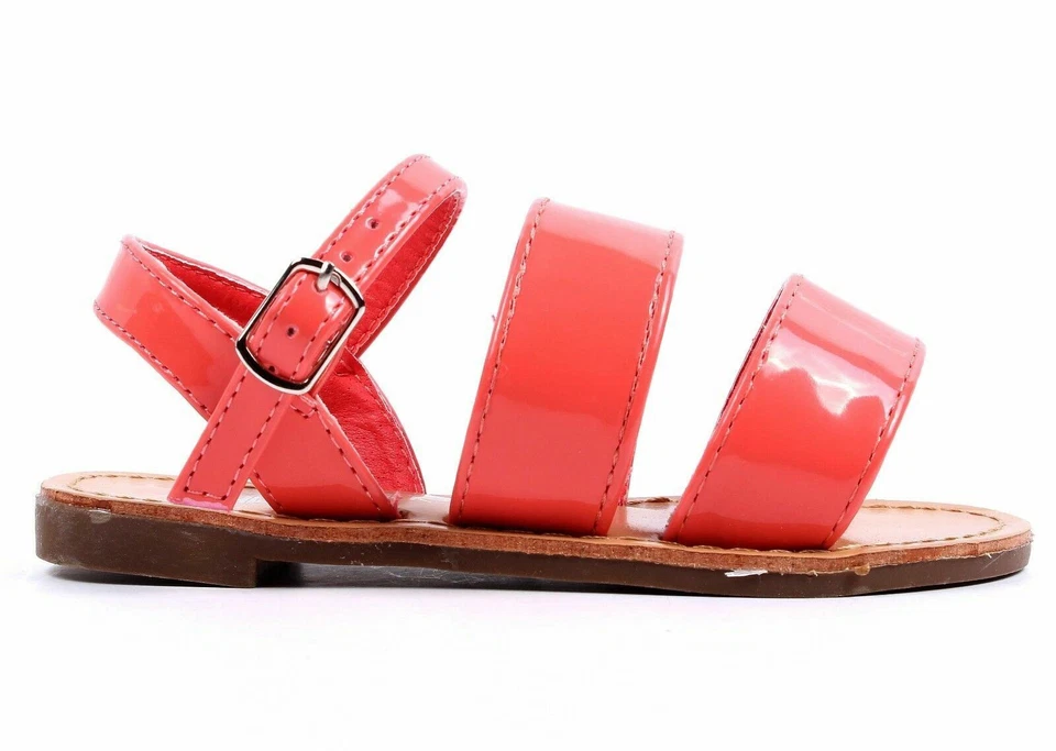 Peach Cute Strappy Buckle Kids Girls Sandals Flats Youth Casual Shoes Size 9 - Image 3 of 4