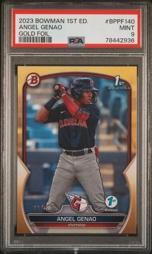2023 Bowman 1st Edition #BPPF140 Gold Foil Angel Genao Cleveland RC /50 PSA 9