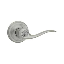 Kwikset Tustin Satin Nickel Entry Door Handle Featuring SmartKey Security
