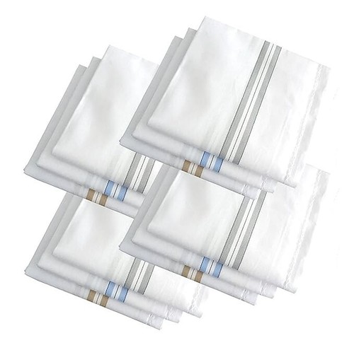 Cotton Handkerchiefs Hanky For Men Pack of 12 White Striped XXL King Size US - Picture 2 of 3