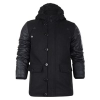 Mens Brave Soul Coat Jacket Leather Look Sleeves Warm Winter Hooded Mens Brave Soul Coat Jacket Leather Look Sleeves Warm Winter Hooded