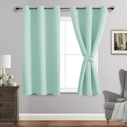 Blackout Curtains with Tiebacks Thermal Insulated, Light 42W x 45L Aqua - Bild 1 von 6