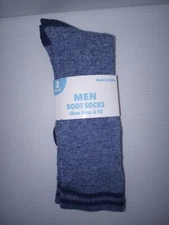 Men's Boot Socks 2 Pack Size 6-12 Blue/Dark Blue Striped Crest Brands New