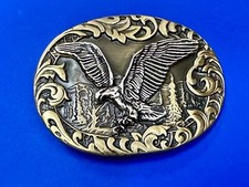 Patriotic Majestic American Eagle Flying Over Countryside Raised Belt Buckle