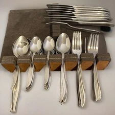 VTG Everbrite Stainless Flatware silverware 52 pieces w/ cloth holder Japan