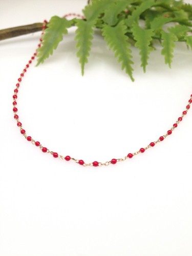 925 Sterling Silver Red Bead Station Beaded Necklace Dainty 1mm 16-18" Gold - 第 3/10 張圖片