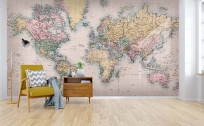 3D Vintage World Map Self-adhesive Removeable Wallpaper Wall Mural 58