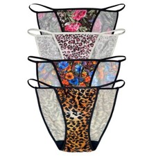 Second Skin String Bikini Floral Animal Prints 4 Pack S