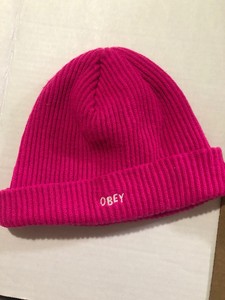 pink obey beanie