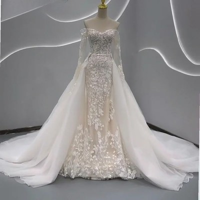 Wedding Dresses Mermaid 2 in 1 Lace Sweetheart Neckline With Detachable Train | eBay Wedding Dresses Mermaid 2 in 1 Lace Sweetheart Neckline With Detachable Train | eBay