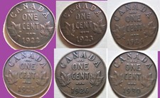 Set of Canada Small Cent Key Dates 5 Coins 1922, 1923,1924, 1925, 1926, 1930 1c