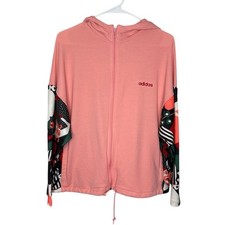 Adidas x Farm Rio Women's Pink Zippered Abstract Sleeve Hooded Track Top Small