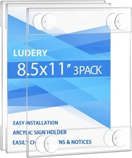 Acrylic Window Sign Holder 8.5 x 11 with 4 Suction x 11 inches, Clear 