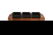 Acacia Wood Charcuterie Serving Tray 18 x 9 With 3 Black Ceramic Bowls