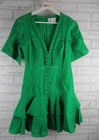 Joslin womens mini dress emerald green v-neck short sleeve 8 linen
