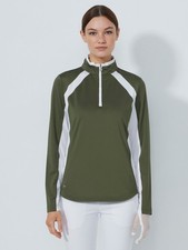 Daily Sports Olive Green White 1/4 Zip Panel Mid Layer Golf Top Half Price New M