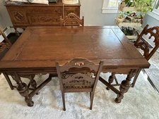 Dining Set And Four Chairs (Tudor Style)/ dish/China cabinet included 
